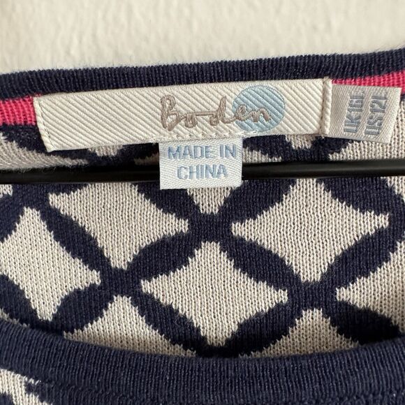 Boden Sweater Knit Midi Dress Women Size 12  Stretch Navy White Cotton Blend - Picture 2 of 8